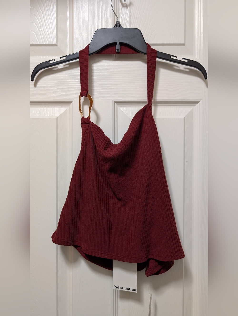 NWT Reformation Ramona Top Halter Chianti Size Medium M Red Wine Rib Knit